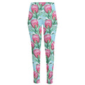 Pink Protea Pattern Print High-Waisted Pocket Leggings