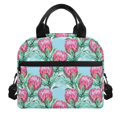 Pink Protea Pattern Print Insulated Lunch Bag