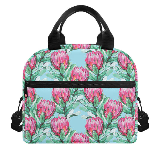 Pink Protea Pattern Print Insulated Lunch Bag