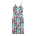 Pink Protea Pattern Print Jersey Midi Cami Dress