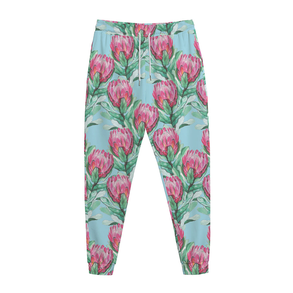 Pink Protea Pattern Print Jogger Pants