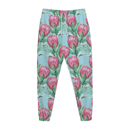 Pink Protea Pattern Print Jogger Pants