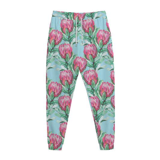 Pink Protea Pattern Print Jogger Pants