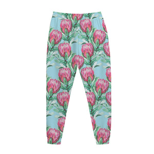 Pink Protea Pattern Print Jogger Pants