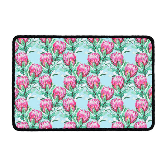 Pink Protea Pattern Print Kitchen Mat