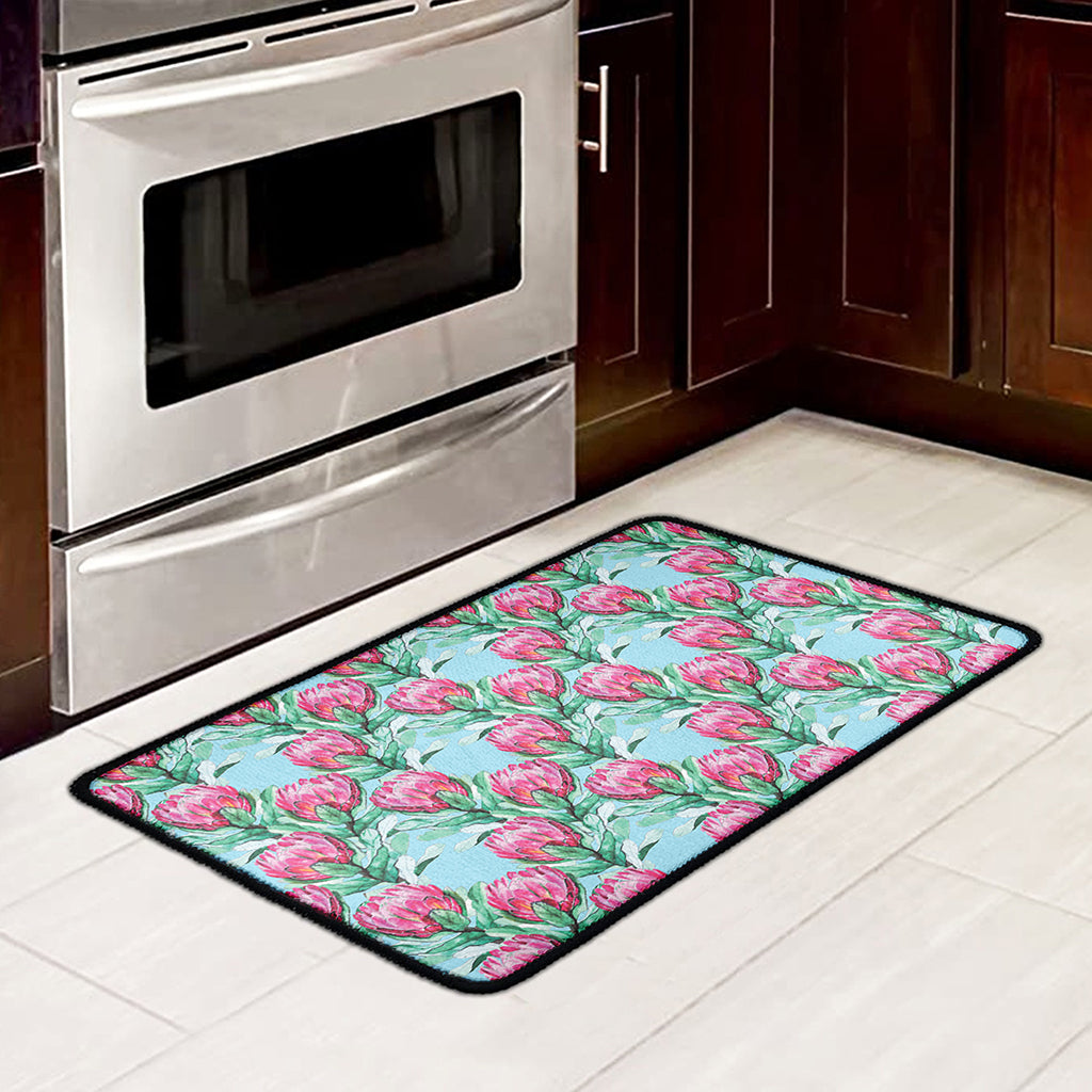 Pink Protea Pattern Print Kitchen Mat