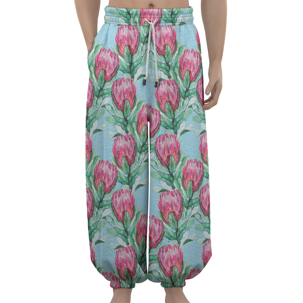 Pink Protea Pattern Print Lantern Pants