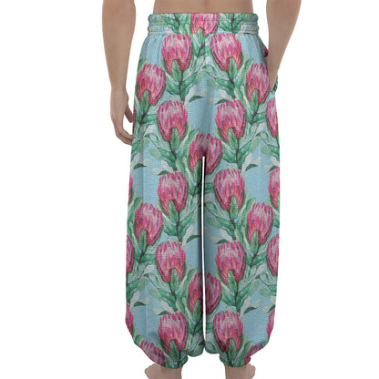Pink Protea Pattern Print Lantern Pants