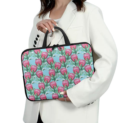 Pink Protea Pattern Print Laptop Sleeve With Handle