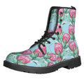 Pink Protea Pattern Print Lace-Up Boots