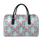 Pink Protea Pattern Print Leather Duffle Bag