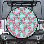 Pink Protea Pattern Print Leather Spare Tire Cover