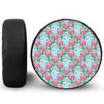 Pink Protea Pattern Print Leather Spare Tire Cover