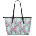 Pink Protea Pattern Print Leather Tote Bag With Zipper