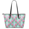 Pink Protea Pattern Print Leather Tote Bag