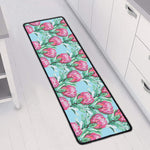 Pink Protea Pattern Print Long Kitchen Mat