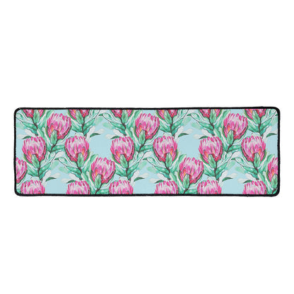 Pink Protea Pattern Print Long Kitchen Mat