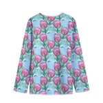 Pink Protea Pattern Print Long Sleeve Short Coat