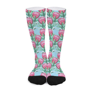 Pink Protea Pattern Print Long Socks