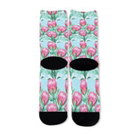 Pink Protea Pattern Print Long Socks