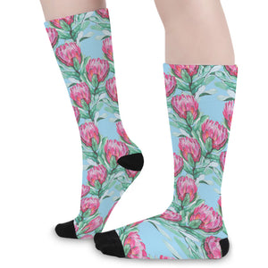 Pink Protea Pattern Print Long Socks