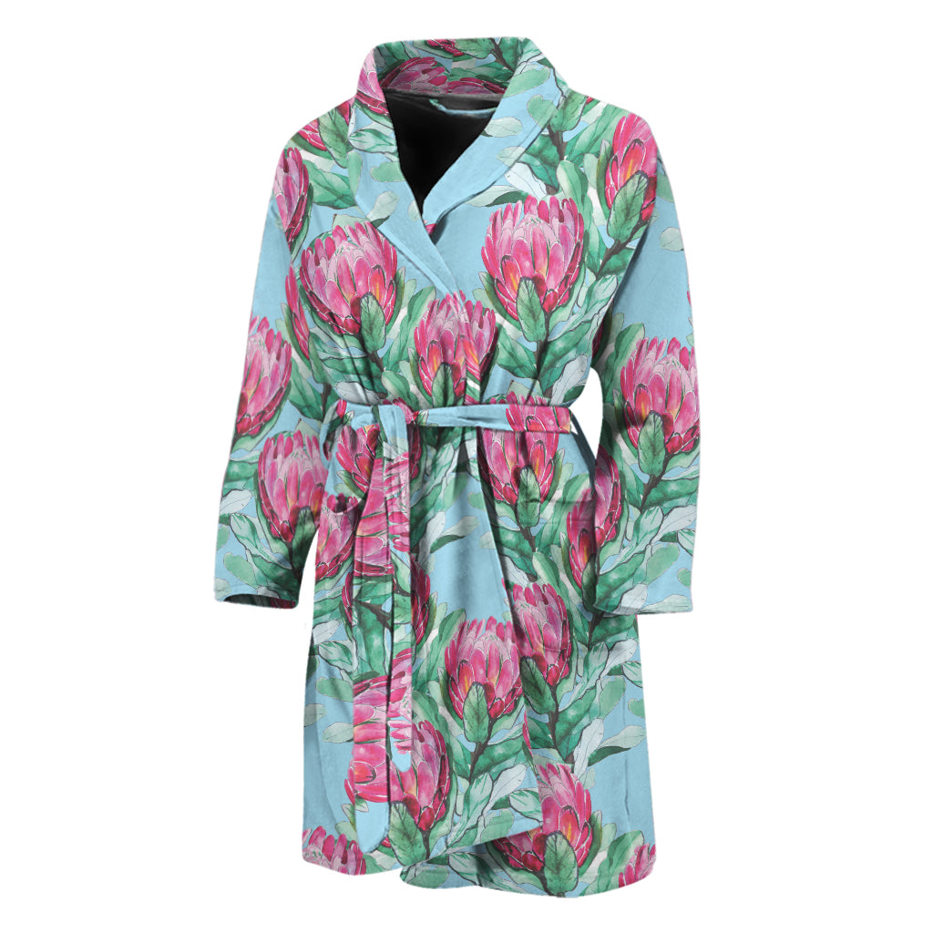 Pink Protea Pattern Print Men's Bathrobe