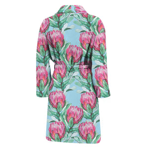 Pink Protea Pattern Print Men's Bathrobe