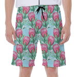 Pink Protea Pattern Print Men's Beach Shorts