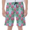 Pink Protea Pattern Print Men's Beach Shorts