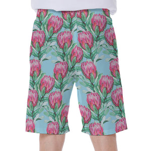 Pink Protea Pattern Print Men's Beach Shorts