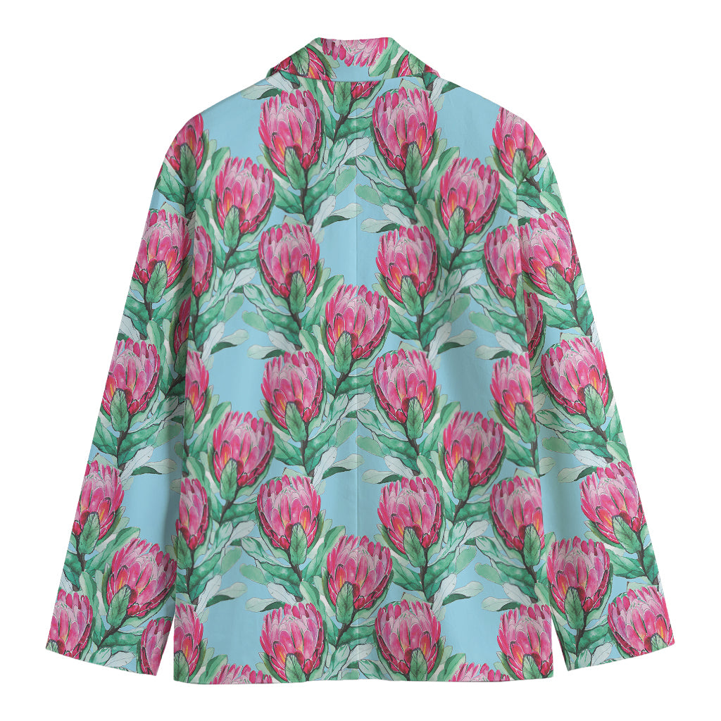 Pink Protea Pattern Print Men's Blazer