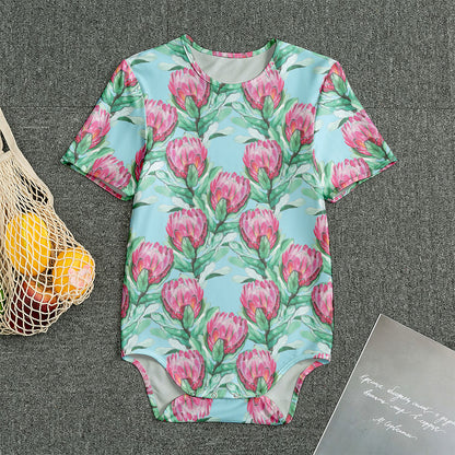 Pink Protea Pattern Print Men's Bodysuit