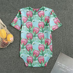 Pink Protea Pattern Print Men's Bodysuit