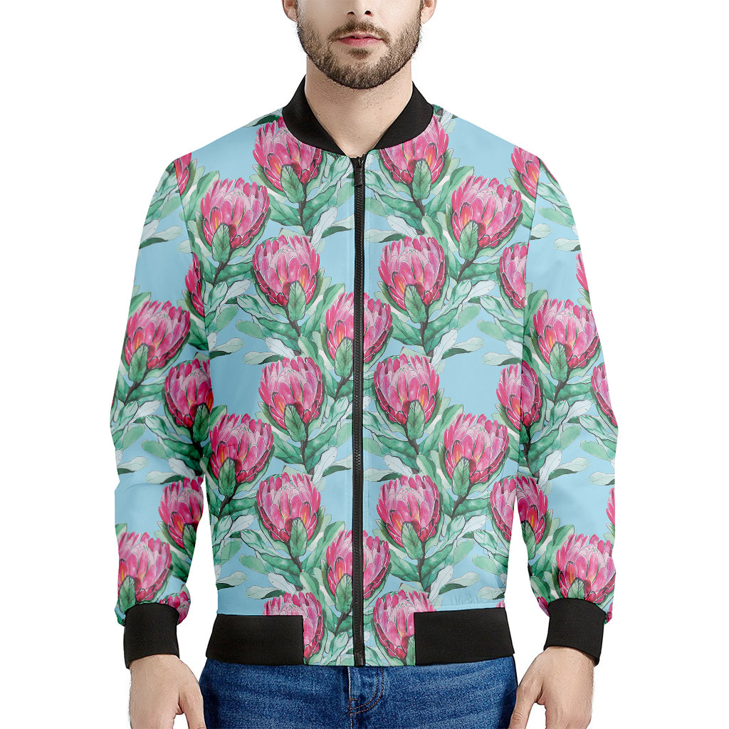 Pink Protea Pattern Print Men's Bomber Jacket