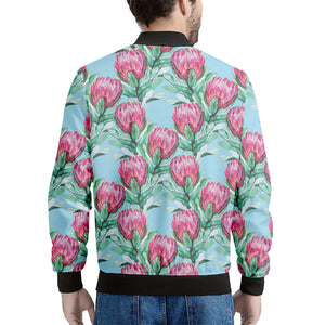 Pink Protea Pattern Print Men's Bomber Jacket