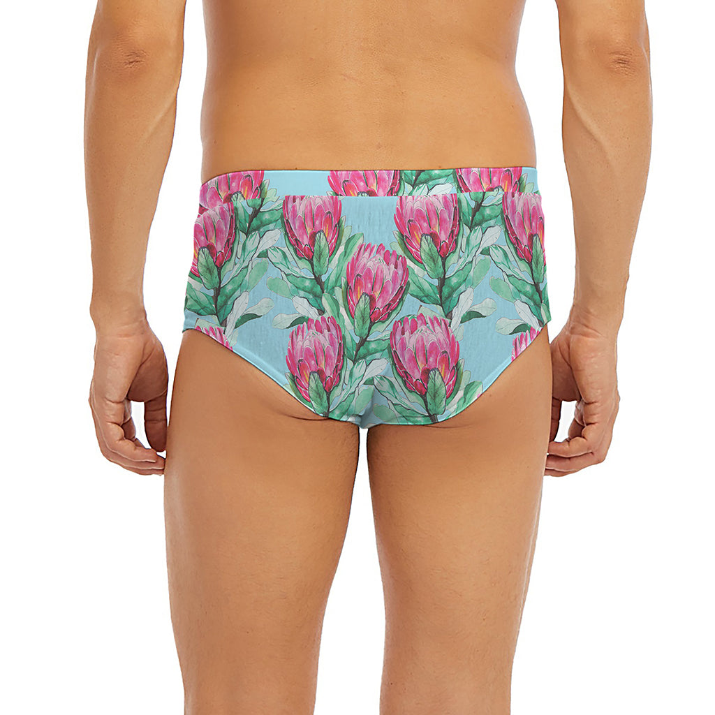 Pink Protea Pattern Print Men's Briefs