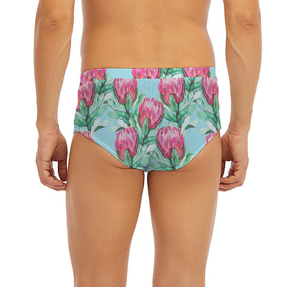 Pink Protea Pattern Print Men's Briefs