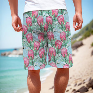 Pink Protea Pattern Print Men's Cargo Shorts