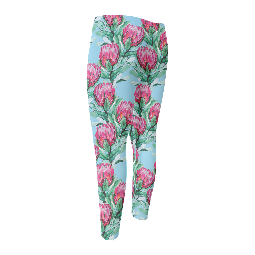 Pink Protea Pattern Print Men's Compression Pants