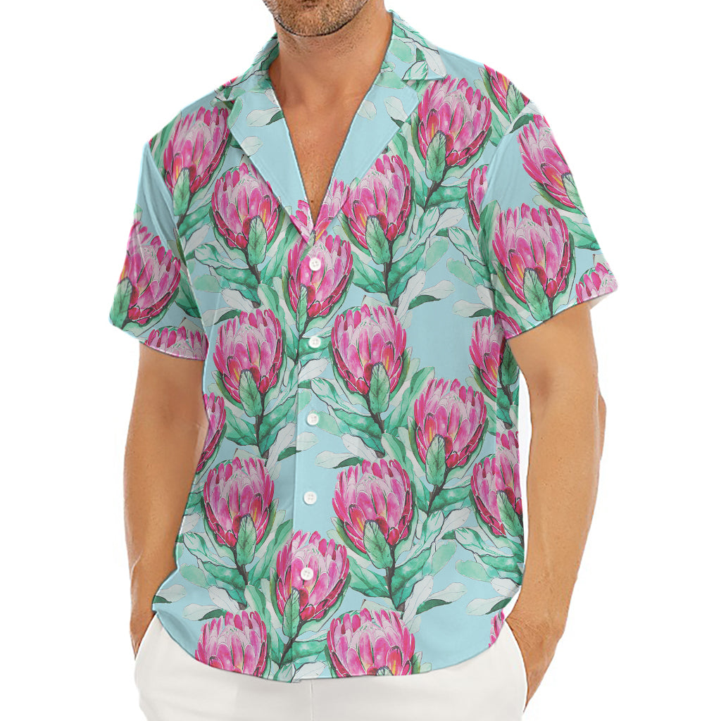 Pink Protea Pattern Print Men's Deep V-Neck Shirt