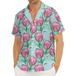 Pink Protea Pattern Print Men's Deep V-Neck Shirt