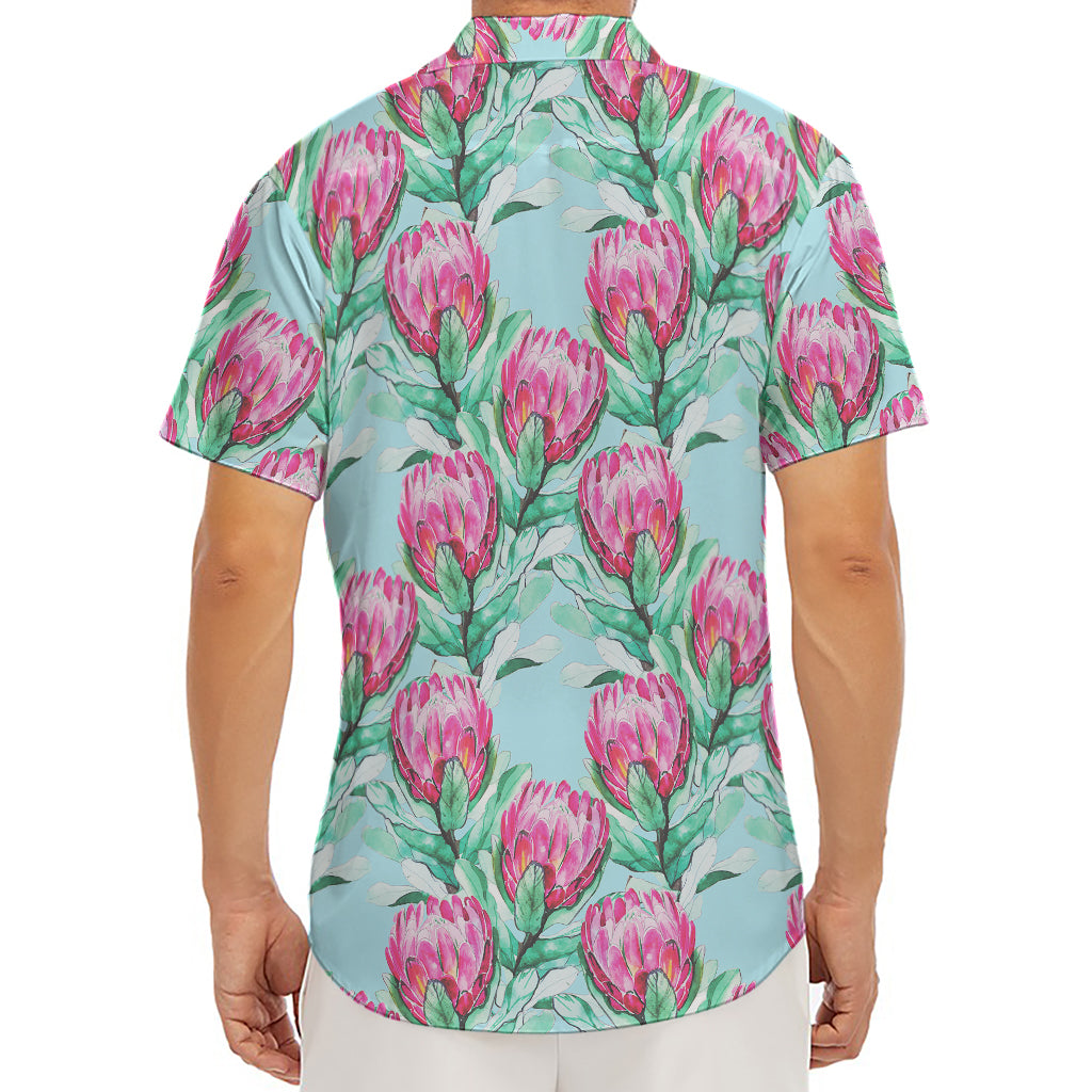 Pink Protea Pattern Print Men's Deep V-Neck Shirt