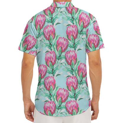 Pink Protea Pattern Print Men's Deep V-Neck Shirt