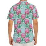 Pink Protea Pattern Print Men's Deep V-Neck Shirt