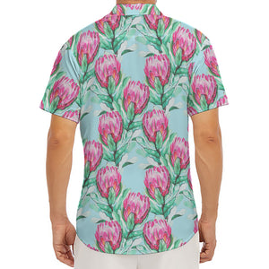 Pink Protea Pattern Print Men's Deep V-Neck Shirt