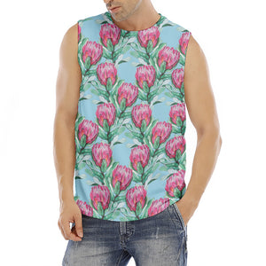 Pink Protea Pattern Print Men's Fitness Tank Top