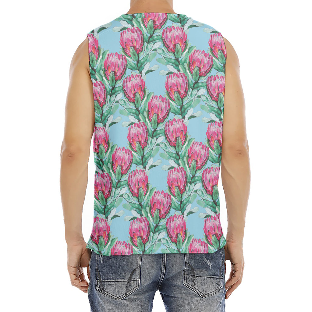 Pink Protea Pattern Print Men's Fitness Tank Top