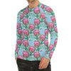 Pink Protea Pattern Print Men's Long Sleeve Rash Guard