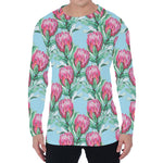 Pink Protea Pattern Print Men's Long Sleeve T-Shirt