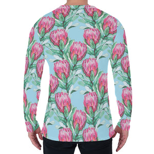 Pink Protea Pattern Print Men's Long Sleeve T-Shirt